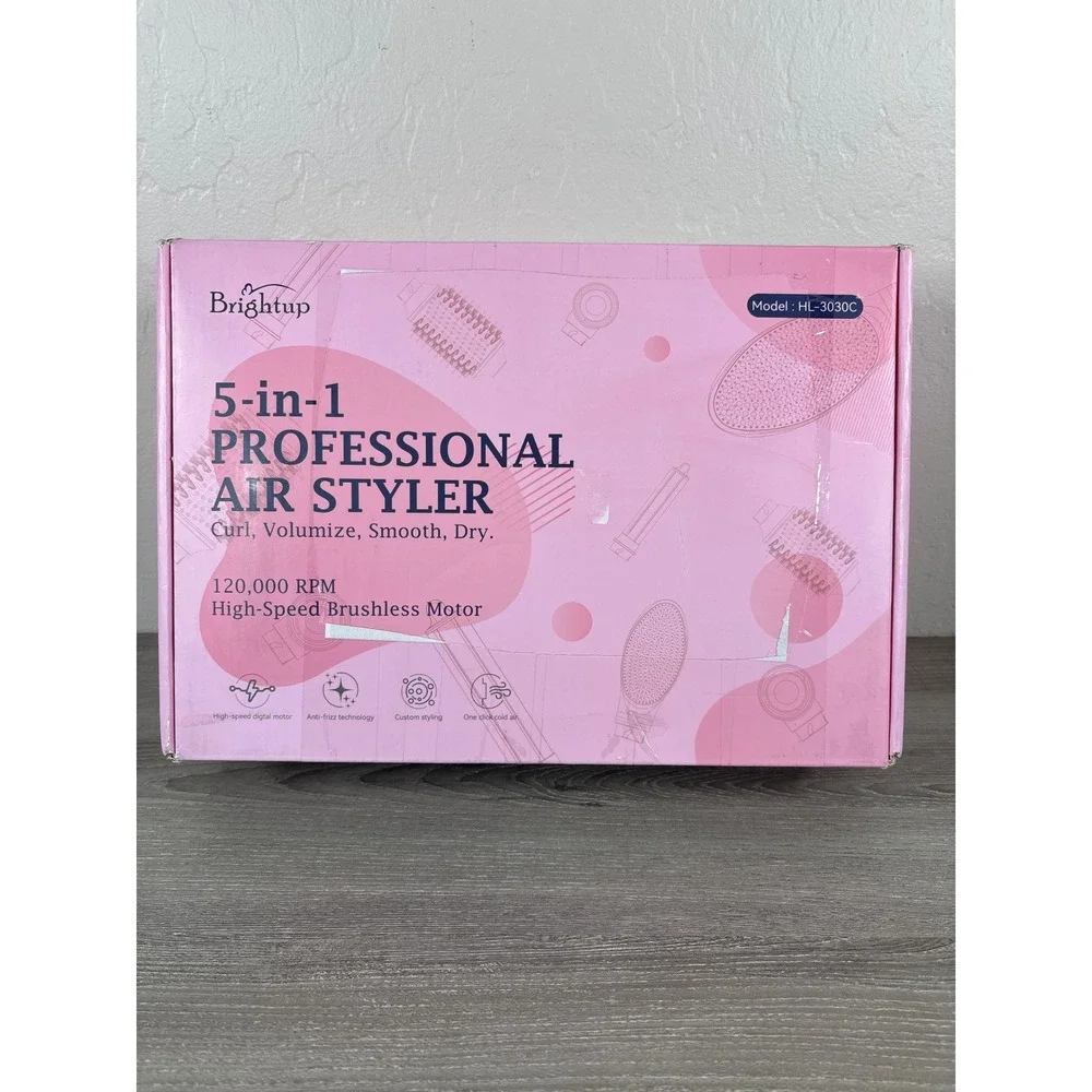 Brightup 5-in-1 Professional Air Styler Hair Dryer Brush Pink HL- NEW -Open Box-